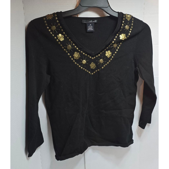 Willi Smith Sweaters - Women's Willi Smith Black Gold Embellished V-Neck Sweater M